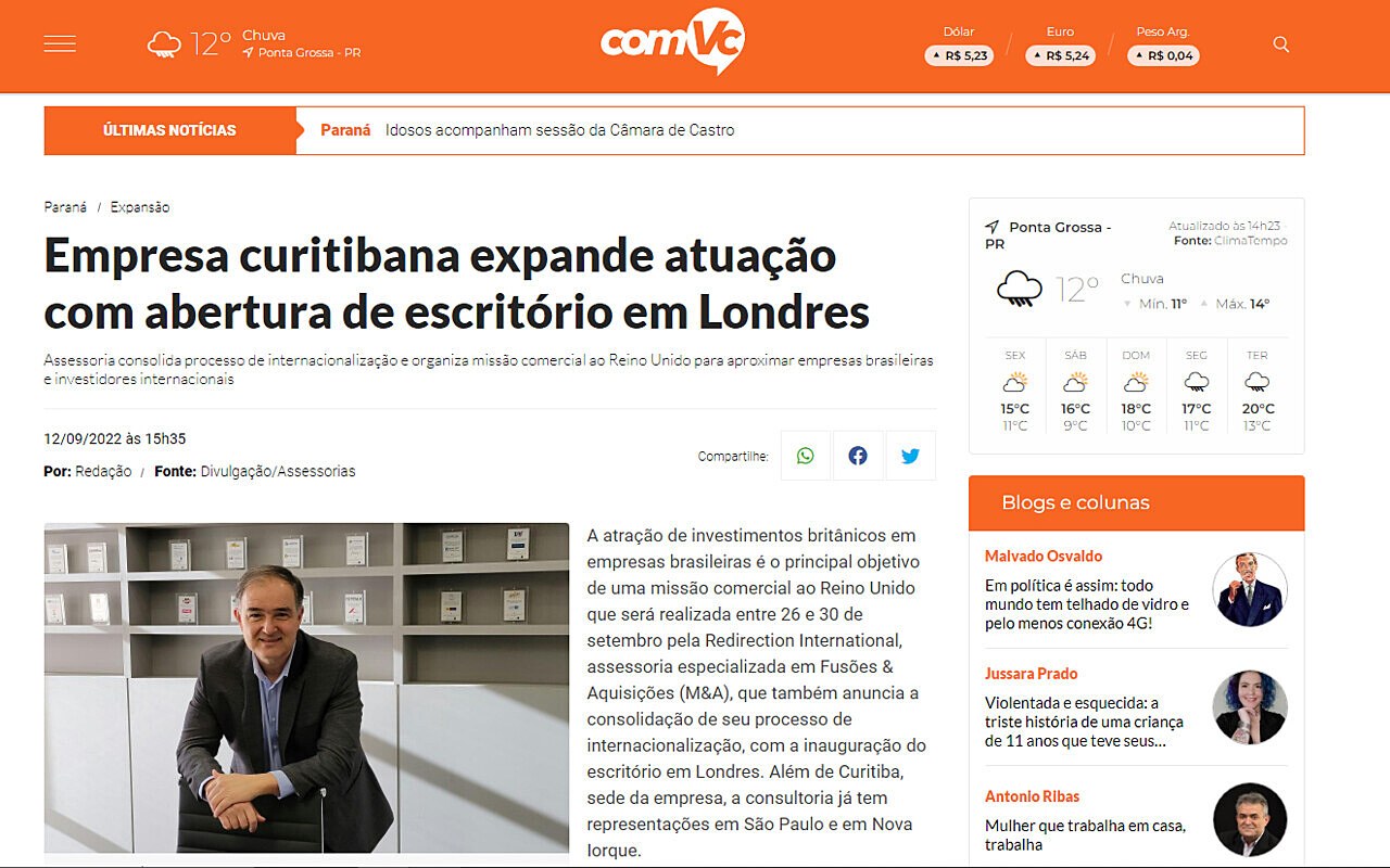 Empresa curitibana expande atuao com abertura de escritrio em Londres